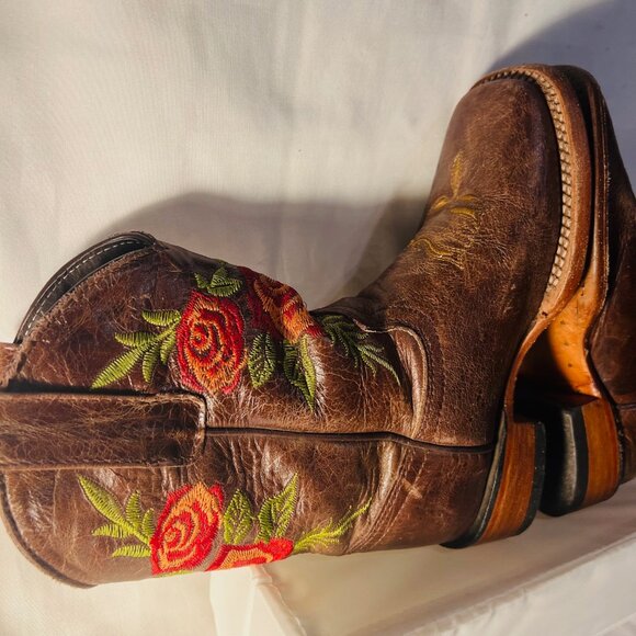 Dos Tonos Boots-Girls Sz 13-Brown Leather/Red/Green-1 1/4" Heel-Handmade Guatama - Picture 12 of 16